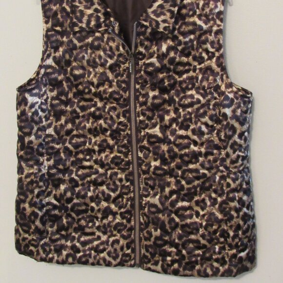 Casual Identity Animal Print Puffer Vest Women's Sz Large Lined Full Zip Leopard - Picture 3 of 9